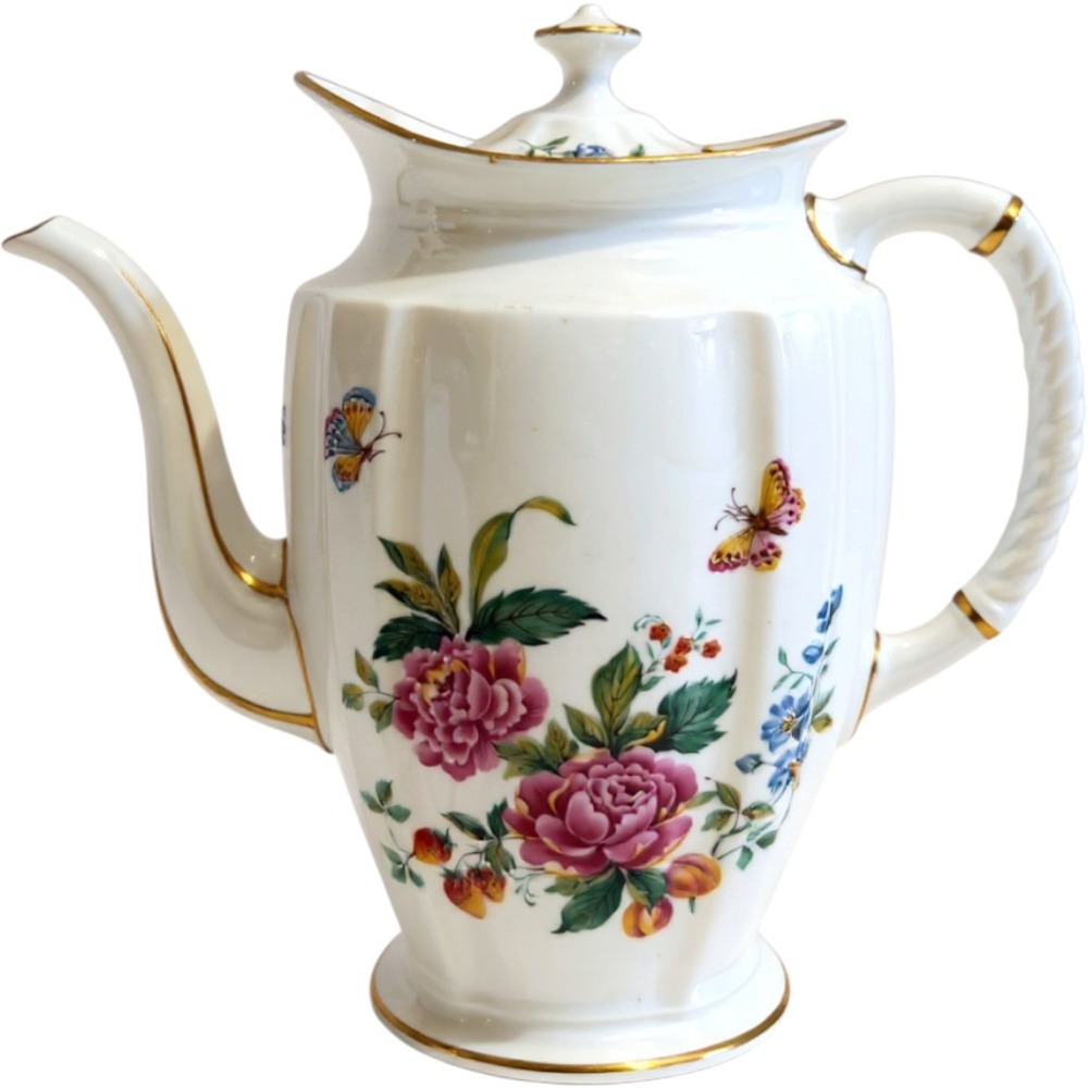 Royal Crown Derby Days Coffee Pot Bone China Floral Butterfly Gold Trim A.1308